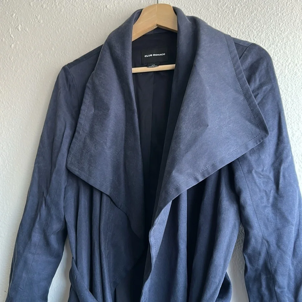 Club Monaco Gideon Navy Blue Draped Trench Coat Sz. S - Picture 7 of 11